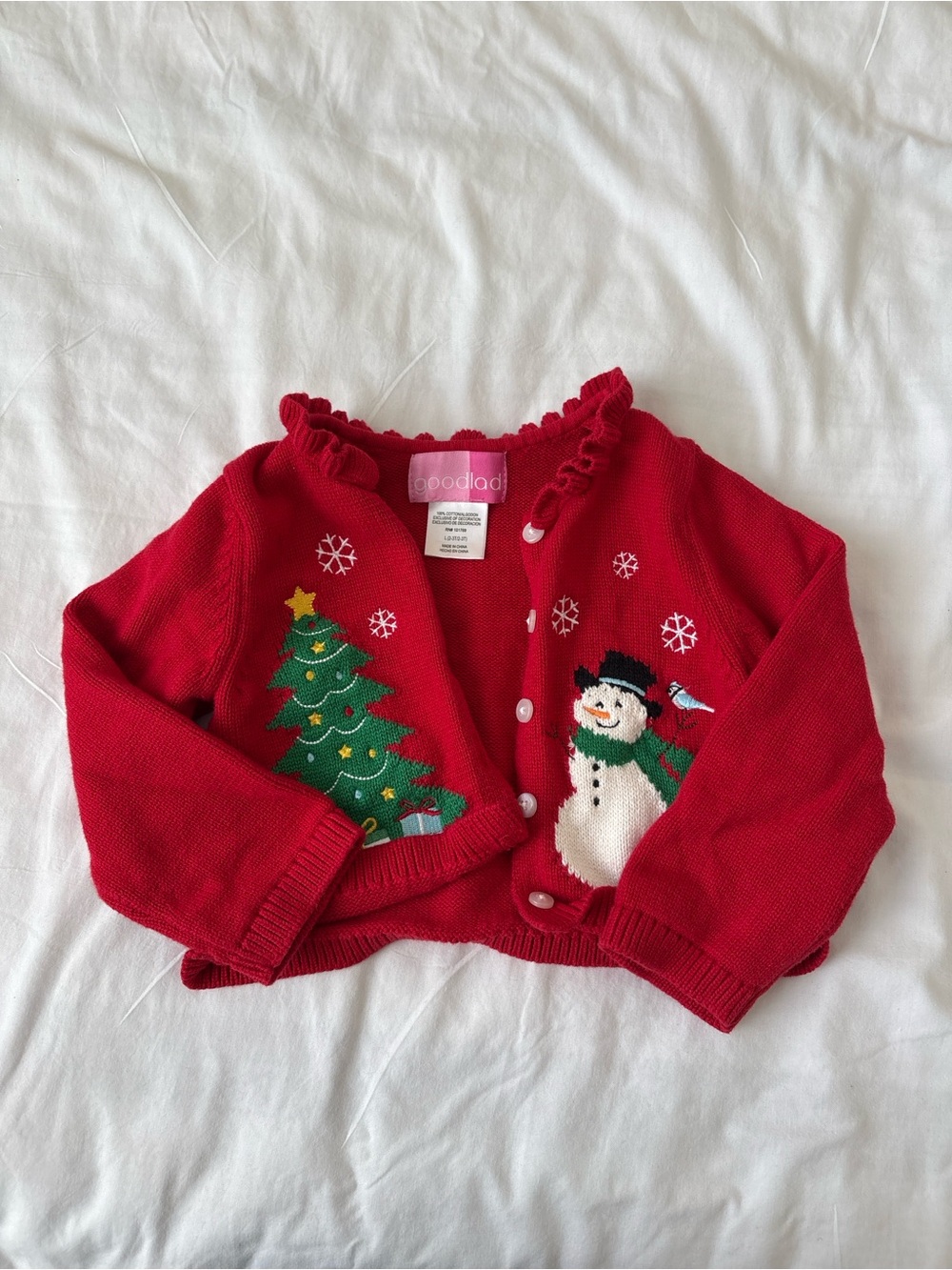 Good Lad Red Knit Cardigan with Snowman & Christmas Tree